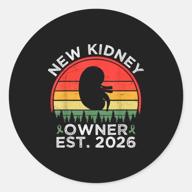 Adesivo Redondo Retro New Kidney Owner Est. 2026 Kidney Transplant (Frente)