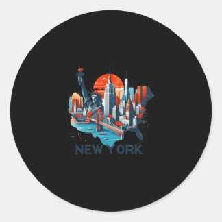 Adesivo Redondo Retro New York Skyline Silhouette 