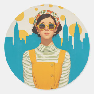Adesivo Redondo Retro New York Sunshine