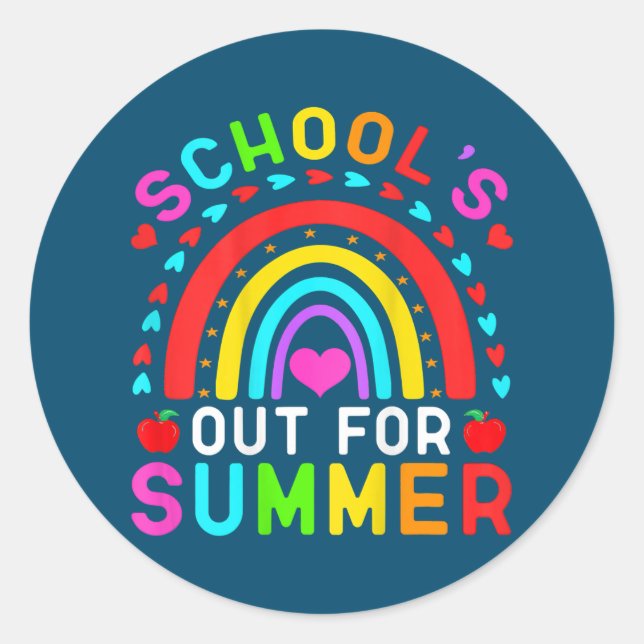 Adesivo Redondo Retrô No Último Dia De Escolas Fora No Verão (Frente)