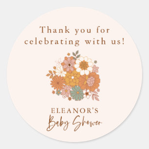 Adesivo Redondo Retro Obrigado Boho Floral Chá de fraldas