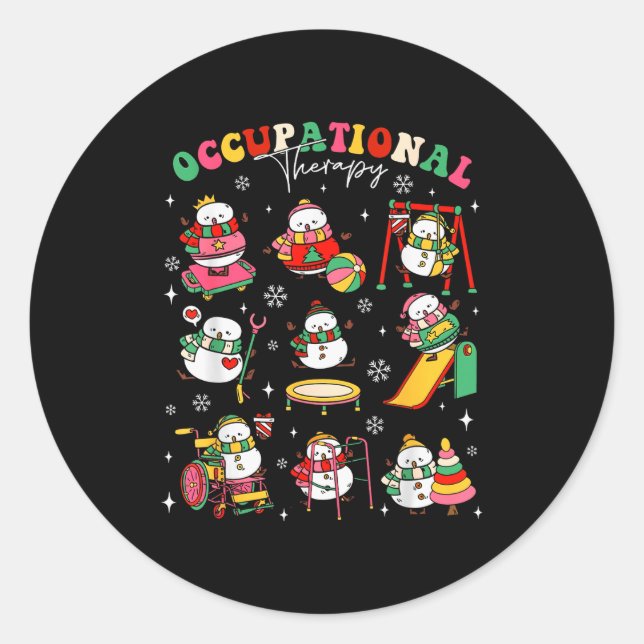 Adesivo Redondo Retro Occupational Therapy Christmas Snowman Ot Ot (Frente)