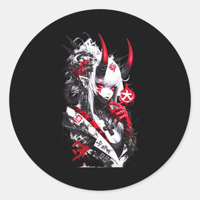 Adesivo Redondo Retro Okami Girl Basic Japan Style Fox Cute Cool M (Frente)