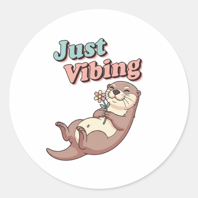 Adesivo Redondo Retro Otter Just Vibing Vinyl Sticker (Frente)