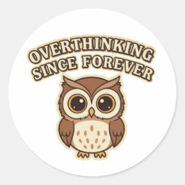 Adesivo Redondo Retro Owl Overthinking Vinyl Sticker