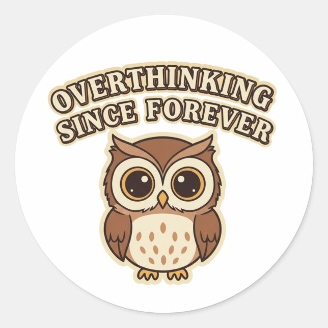 Adesivo Redondo Retro Owl Overthinking Vinyl Sticker (Frente)