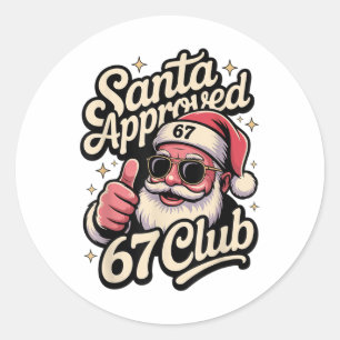 Adesivo Redondo Retro Papai Noel Aprovado 67 Clube - Natal Engraça