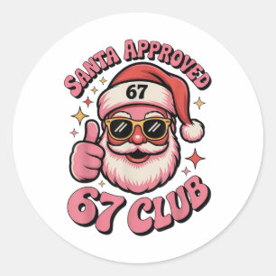 Adesivo Redondo Retro Papai Noel Aprovado 67 Clube - Natal Engraça