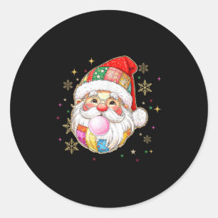 Adesivo Redondo Retro Patchwork Santa Claus Feliz de Natal