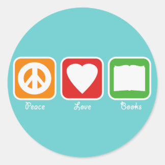 Adesivo Redondo Retro Peace, Love, Books Stickers (Escuro)