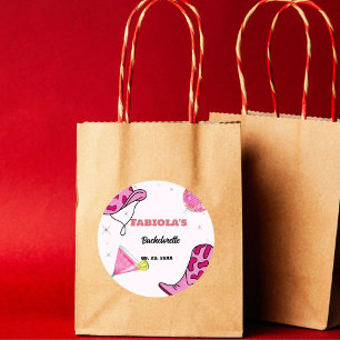 Adesivo Redondo Retro Pink Disco Cowgirl Western Despedida de Solt