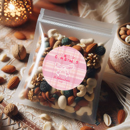 Adesivo Redondo Retro Pink Plaid Whimsical Holiday