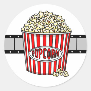 Adesivo Redondo Retro Popcorn e Filme