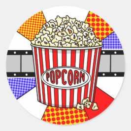 Adesivo Redondo Retro Popcorn e Filme - Pop Art