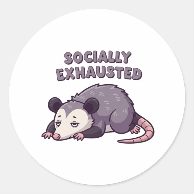 Adesivo Redondo Retro Possum Socially Exhausted Vinyl Sticker (Frente)
