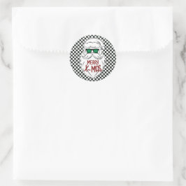 Adesivo Redondo Retro Preto Branco Xadrez Papai Noel Natal 