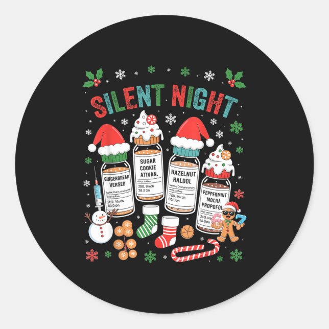 Adesivo Redondo Retro Profol Silent Night Icu Nurses Funny Merry C (Frente)
