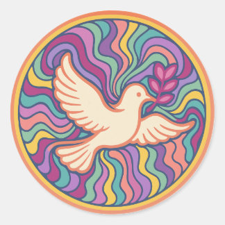 Adesivo Redondo Retro Psychedelic Peace Dove Sticker - Colorful