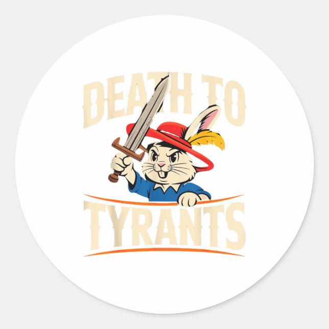Adesivo Redondo Retro Rabbit Meme Death To Tyrants Funny  (Frente)