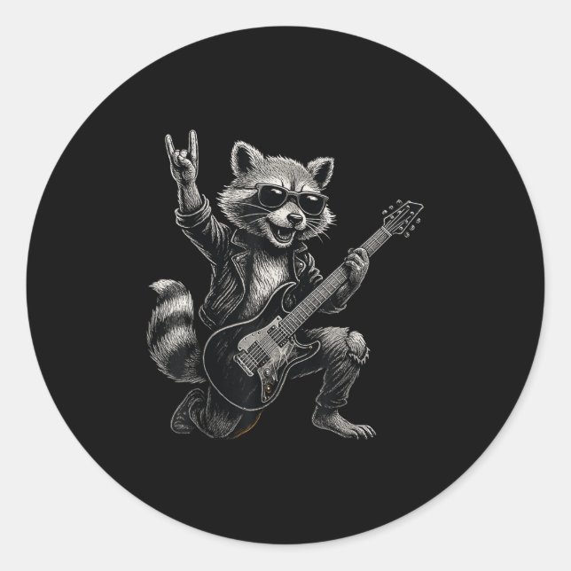 Adesivo Redondo Retro Raccoon Rock Music Gift Men Crianças Mulhere (Frente)