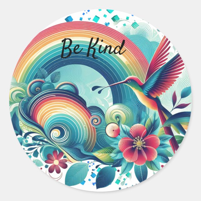 Adesivo Redondo Retro Rainbots Hummingbird Kindness Round Sticker (Frente)