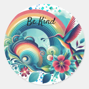 Adesivo Redondo Retro Rainbots Hummingbird Kindness Round Sticker