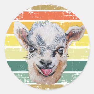 Adesivo Redondo Retro Rainbow Baby Goat Kid