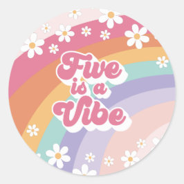 Adesivo Redondo Retro Rainbow Five é um Clima 5º Aniversário