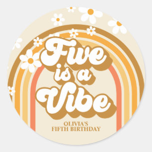 Adesivo Redondo Retro Rainbow FIVE é uma Vibração Groovy 5º Aniver