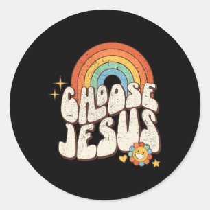 Adesivo Redondo Retro Rainbow Groovy Escolhe Jesus Religião Cristã