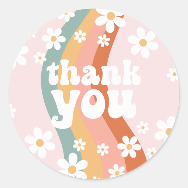 Adesivo Redondo Retro Rainbow Groovy One Daisy (Frente)