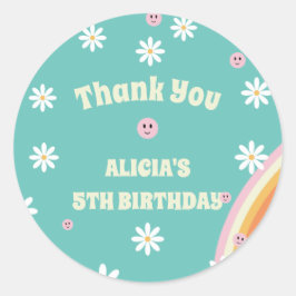 Adesivo Redondo Retro Rainbow Groovy Vibe Aniversário