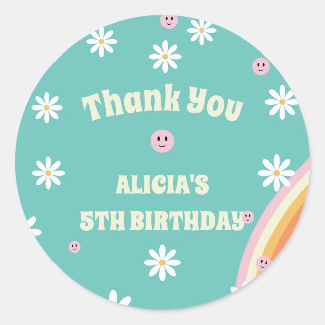 Adesivo Redondo Retro Rainbow Groovy Vibe Aniversário (Frente)