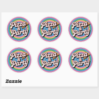 Adesivo Redondo Retro Rainbow Pizza and Party Birthday Round Stick