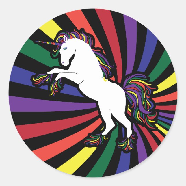 Adesivo Redondo Retro Rainbow Unicorn (Frente)