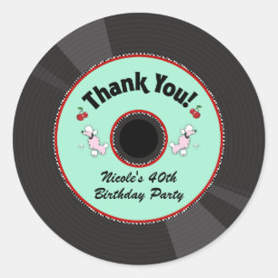 Adesivo Redondo Retro Record Anos 50 50'S Festa Anos 50 Obrigado