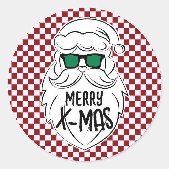 Adesivo Redondo Retro Red Pink Checkered Santa Claus Christmas  (Frente)