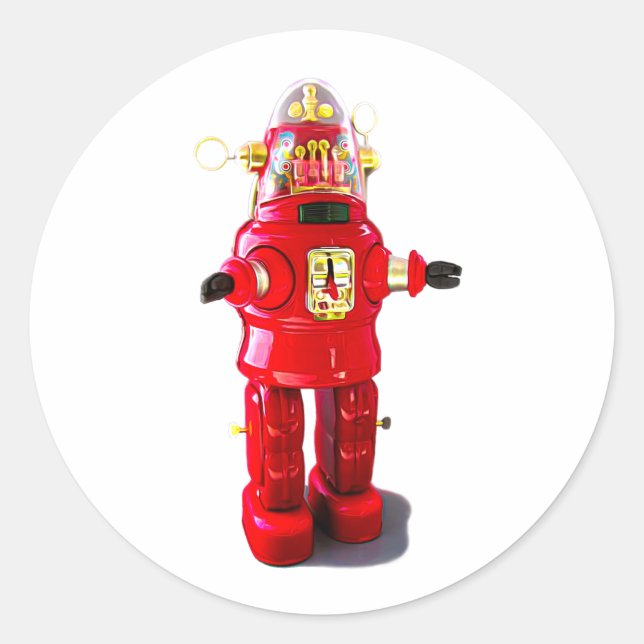 ADESIVO REDONDO RETRO ROBOT STICKER. (Frente)