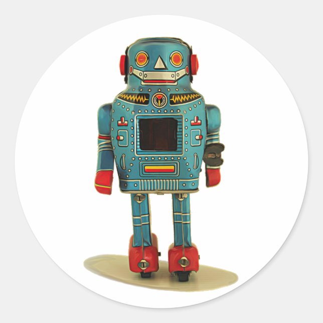 ADESIVO REDONDO RETRO ROBOT STICKER. (Frente)