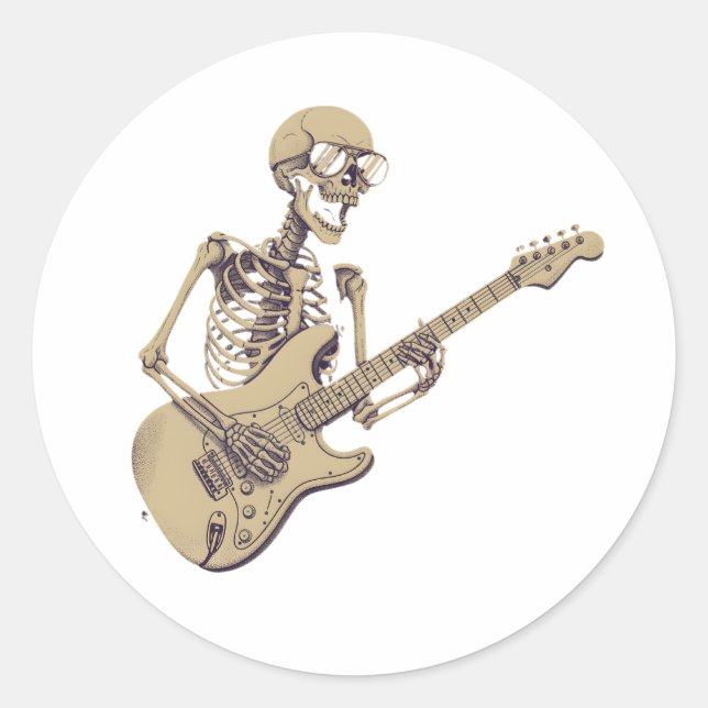 Adesivo Redondo Retro Rock Skeleton Guitar Graphic (Frente)