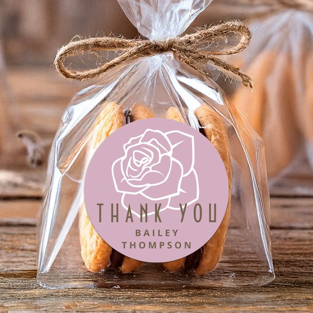 Adesivo Redondo Retro Rosa Rosa Mínimo Personalizado - Agradeço (Criador carregado)