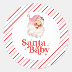 Adesivo Redondo Retro Rosa Santa Bebê chá de bebê de Natal