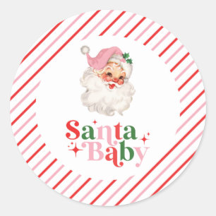 Adesivo Redondo Retro Rosa Santa Bebê chá de bebê de Natal