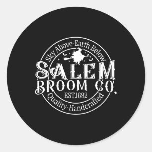 Adesivo Redondo Retro Salem Broom Company Est 1692 Machusets Hall