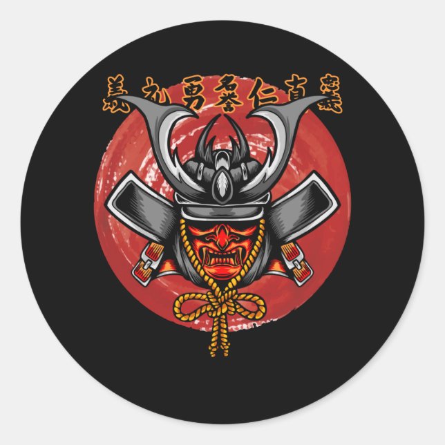Adesivo Redondo Retro Samurai Helmet - Design Perfeito Samurai (Frente)