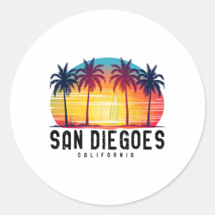 Adesivo Redondo Retro San Diego Beaches o Surfboa da Califórnia