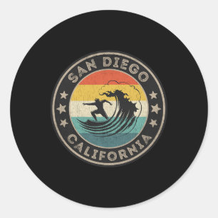 Adesivo Redondo Retro San Diego Califórnia EUA Surfe