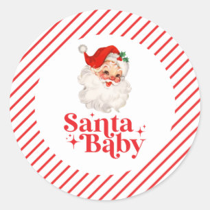 Adesivo Redondo Retro Santa Baby chá de bebê de Natal