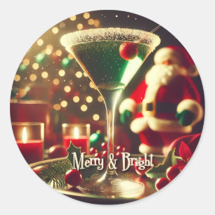 Adesivo Redondo Retro Santa de Natal dos anos 50 Martini Verde