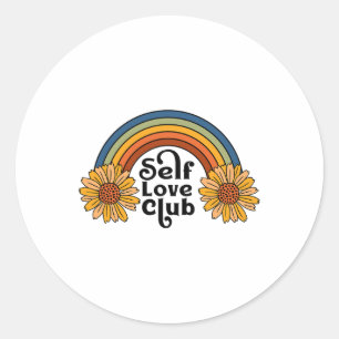 Adesivo Redondo Retro Self Love Club Sunflower Rainbow Mental Heat